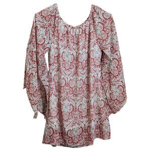 Live 4 Truth Cottagecore Women's Blouse Large Bell Sleeve Red & White Lined Boho